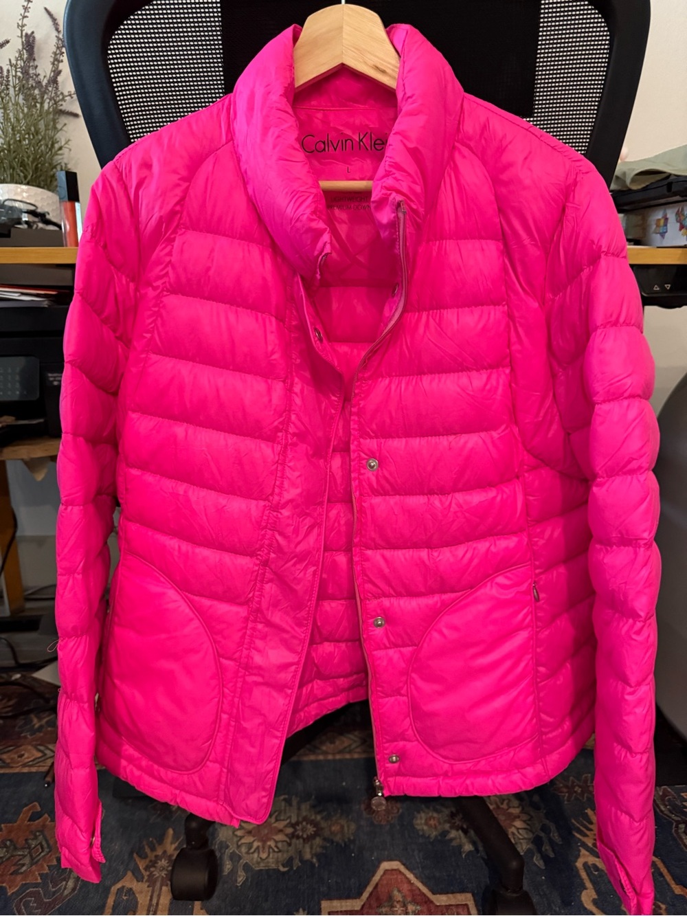 Calvin Klein Women's Bright Pink Packable Quilted Puffer Jacket Women’s Large
